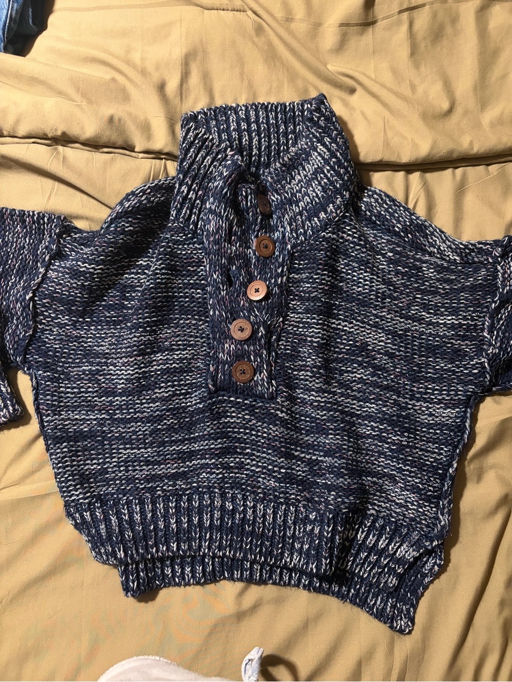 Pilcro Anthropologie Cozy Navy Marled Button-Front Cropped Women’s Sweater